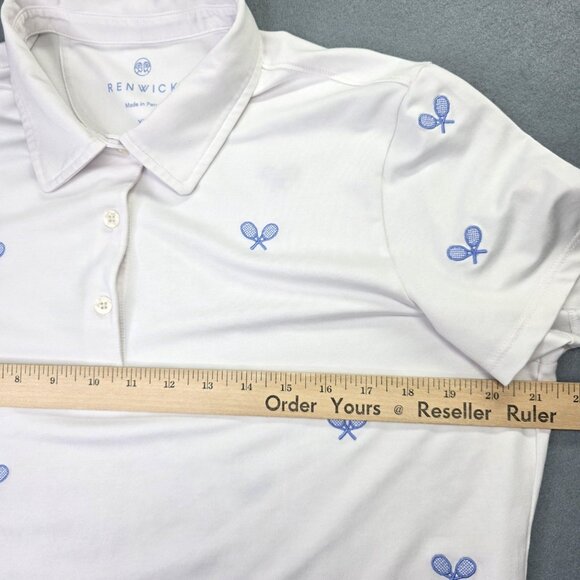 Renwick Polo Shirt Womens XL White Tennis Racket Embroidered Golf Stretch Pima - Picture 8 of 10